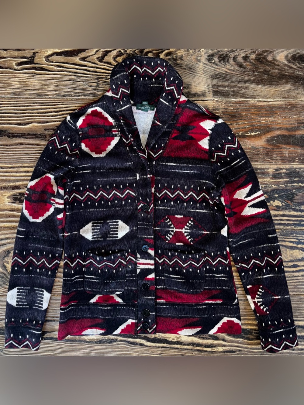 Lauren Ralph Lauren Navy & Red Aztec Shawl-Collar Blazer